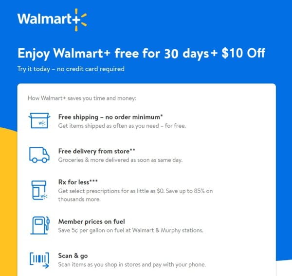 Walmart+ Free Membership Trial Offer